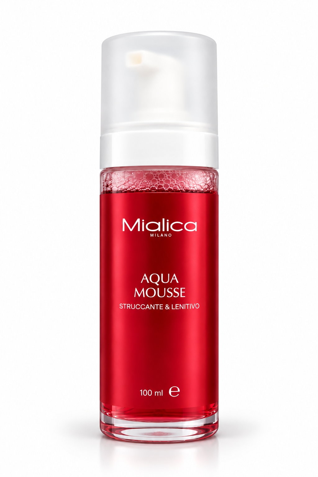 Aqua Mousse Mialica, flacone della Mousse Detergente Viso con pompa bianca